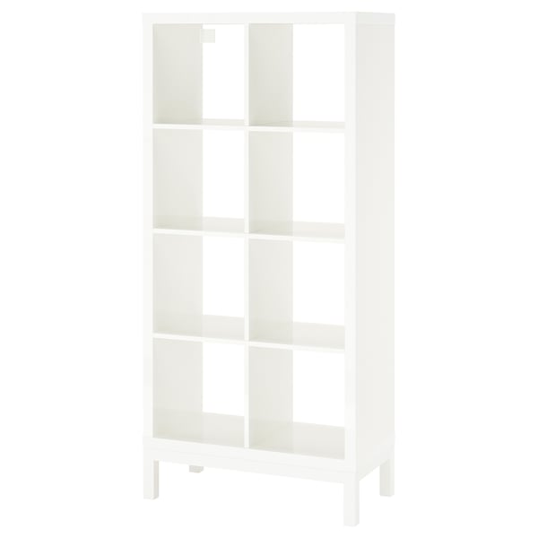 KALLAX shelving unit with underframe, high-gloss/white/white, 77x164 cm