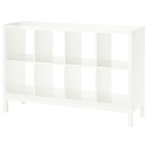 KALLAX shelving unit with underframe, high-gloss/white/white, 147x94 cm