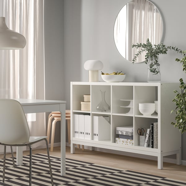 KALLAX - KALLAX Shelving unit with underframe, high-gloss/white/white, 147x94 cm