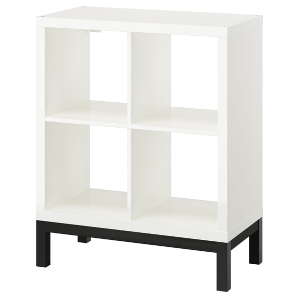 KALLAX shelving unit with underframe, high-gloss/white/black, 77x94 cm
