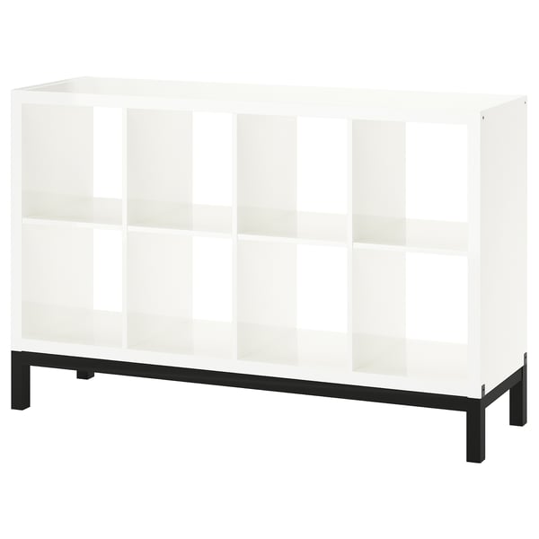 KALLAX - KALLAX Shelving unit with underframe, high-gloss/white/black, 147x94 cm
