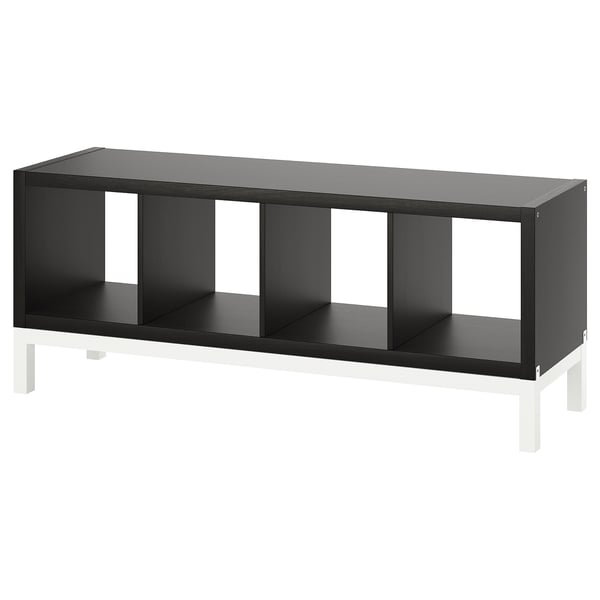 KALLAX shelving unit with underframe, black-brown/white, 147x59 cm