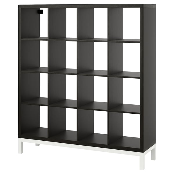 KALLAX shelving unit with underframe, black-brown/white, 147x164 cm