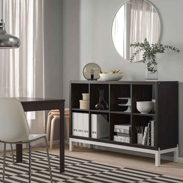 KALLAX shelving unit with underframe, black-brown/white, 147x94 cm