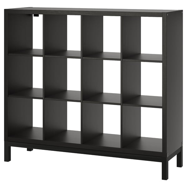KALLAX shelving unit with underframe, black-brown/black, 147x129 cm