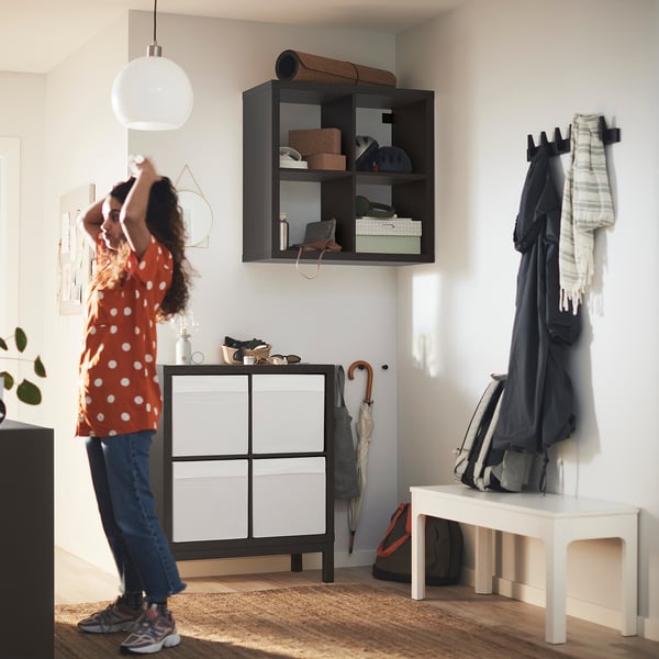 KALLAX shelving unit with underframe, black-brown/black, 77x94 cm