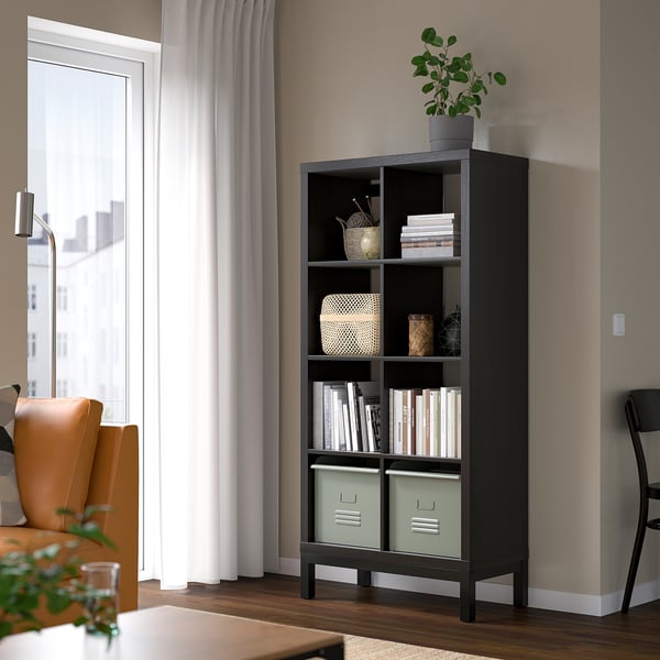 KALLAX shelving unit with underframe, black-brown/black, 77x164 cm