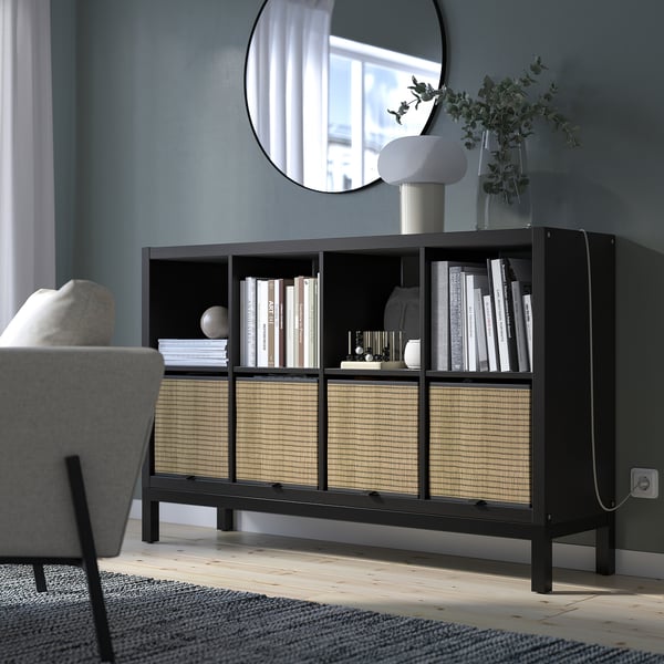 KALLAX shelving unit with underframe, black-brown/black, 147x94 cm