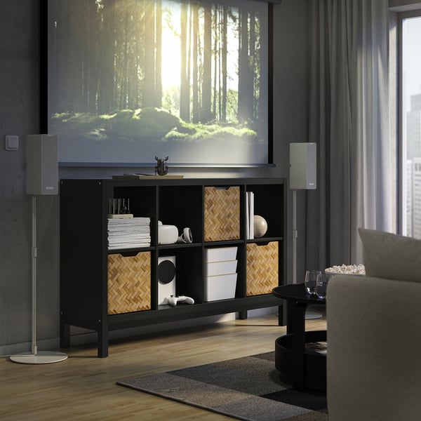 KALLAX shelving unit with underframe, black-brown/black, 147x94 cm