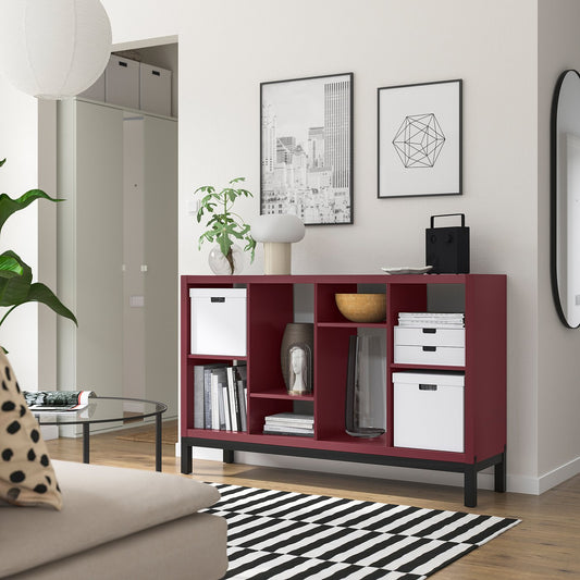KALLAX shelving unit with underframe, brown-red/black, 147x39x94 cm