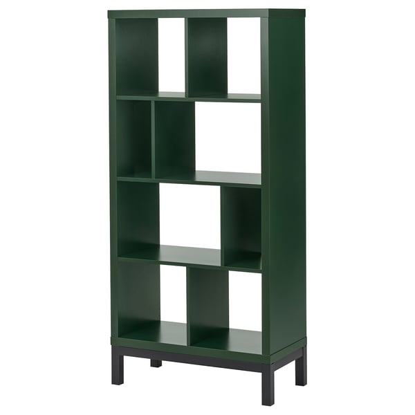 KALLAX shelving unit with underframe, dark green/black, 77x39x164 cm