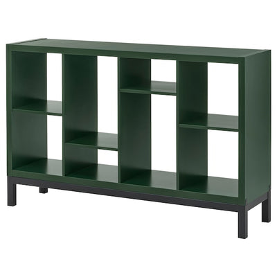 KALLAX - Shelf with base, dark green/black,147x39x94 cm