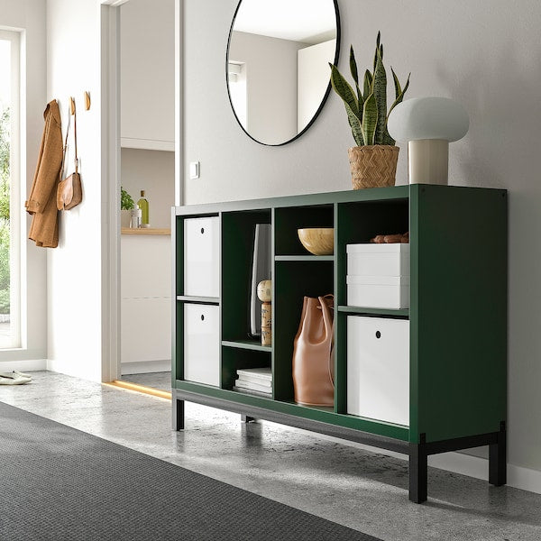 KALLAX - Shelving unit with underframe, dark green/black, 147x39x94 cm