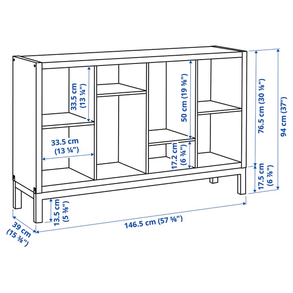 KALLAX shelving unit with underframe, dark green/black, 147x39x94 cm