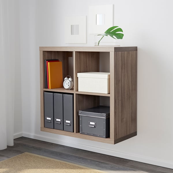 KALLAX shelving unit, walnut effect light grey, 77x77 cm