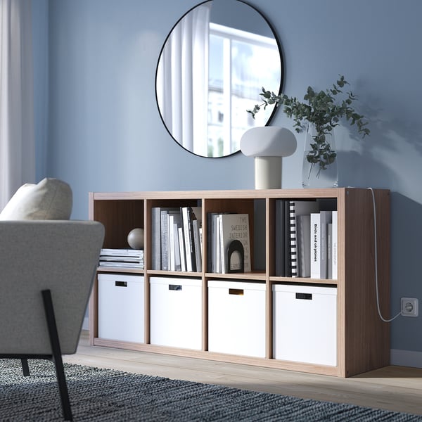 KALLAX shelving unit, walnut effect light grey, 77x147 cm