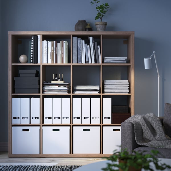 KALLAX shelving unit, walnut effect light grey, 147x147 cm