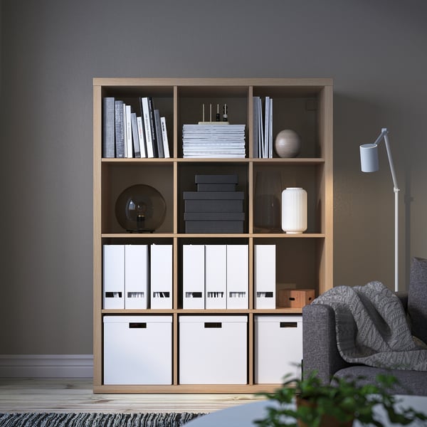 KALLAX - KALLAX Shelving unit, white stained oak effect, 112x147 cm