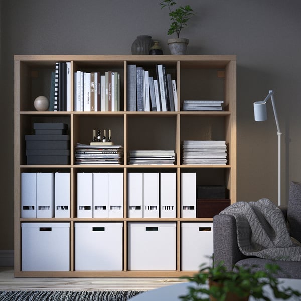 KALLAX - KALLAX Shelving unit, white stained oak effect, 147x147 cm