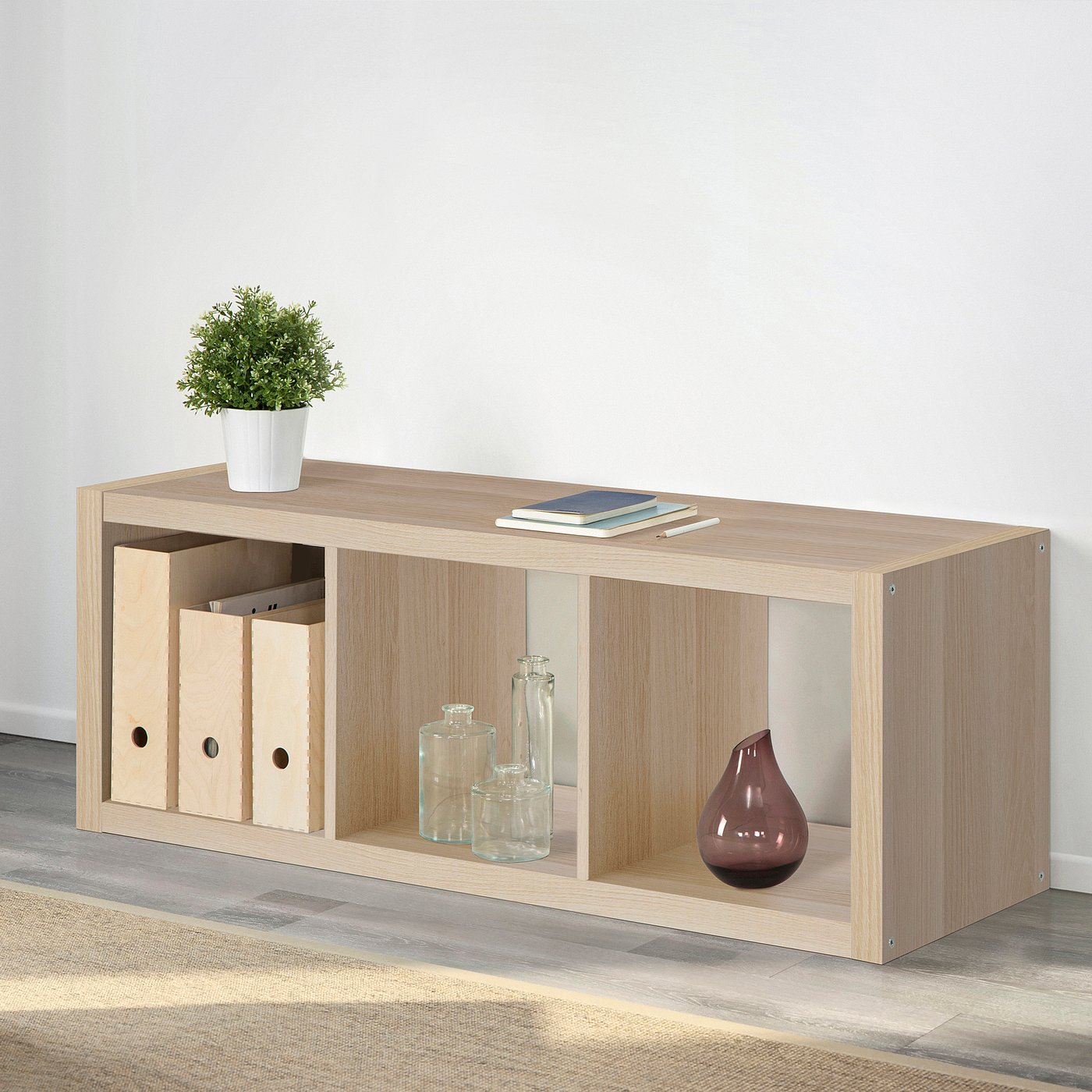 KALLAX shelving unit, white stained oak effect, 42x112 cm