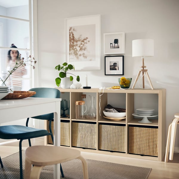 KALLAX shelving unit, white stained oak effect, 77x147 cm