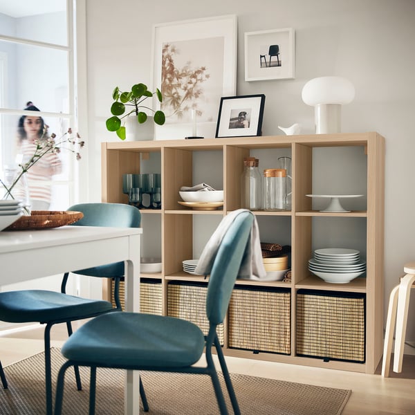 KALLAX - KALLAX Shelving unit, white stained oak effect, 112x147 cm