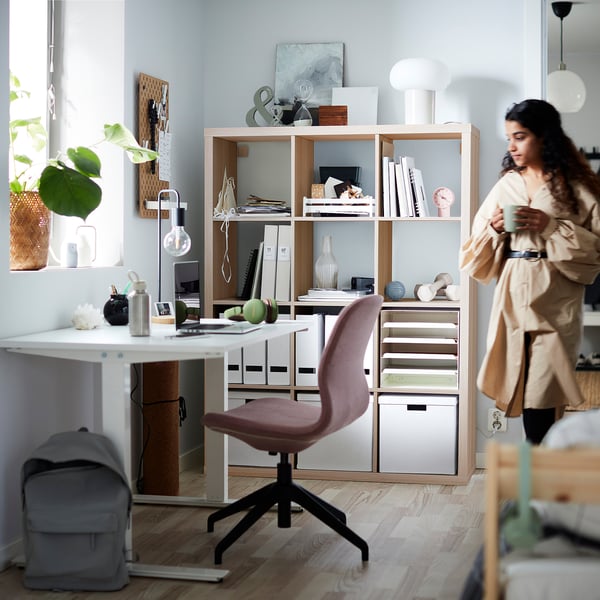 KALLAX - KALLAX Shelving unit, white stained oak effect, 112x147 cm