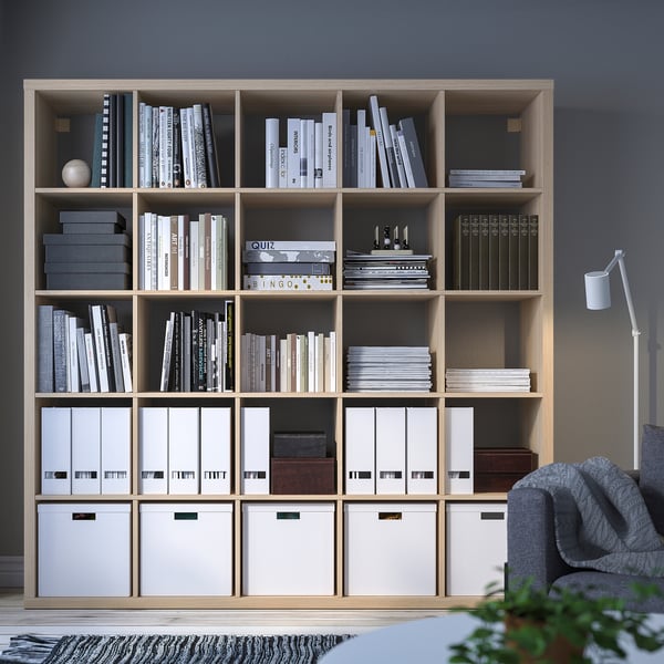 KALLAX - KALLAX Shelving unit, white stained oak effect, 182x182 cm