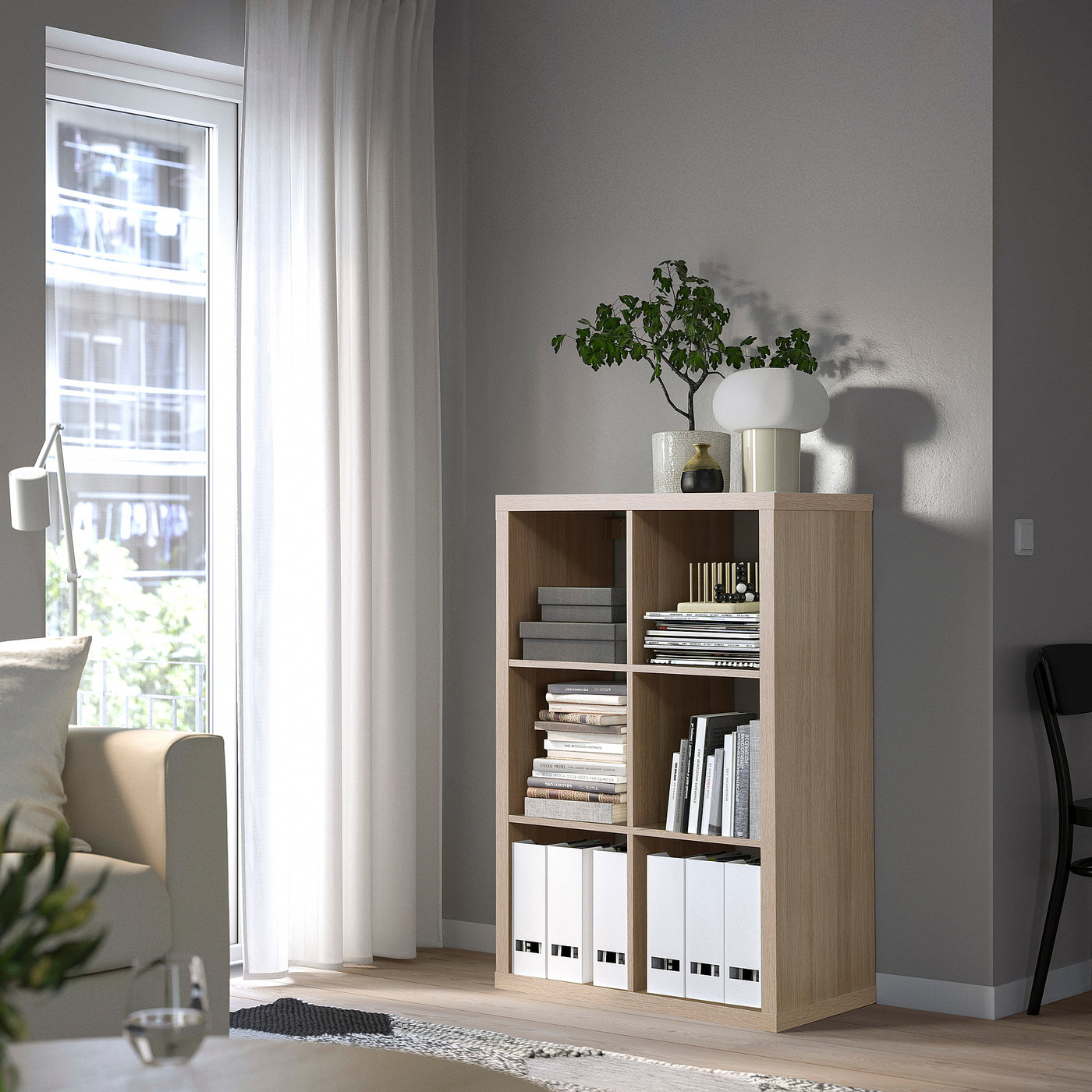 KALLAX shelving unit, white stained oak effect, 77x112 cm