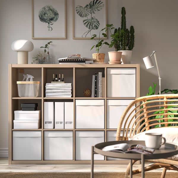 KALLAX - KALLAX Shelving unit, white stained oak effect, 112x147 cm