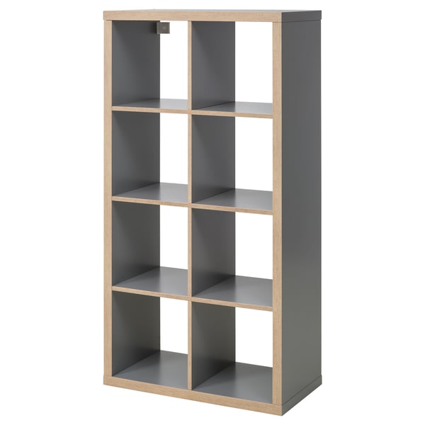 KALLAX shelving unit, grey/wood effect, 77x147 cm