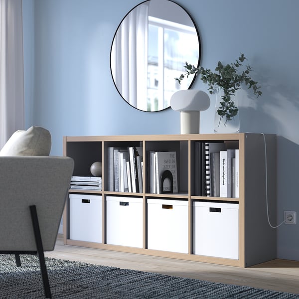 KALLAX shelving unit, grey/wood effect, 77x147 cm