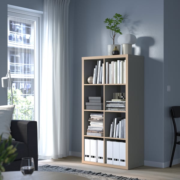 KALLAX shelving unit, grey/wood effect, 77x147 cm