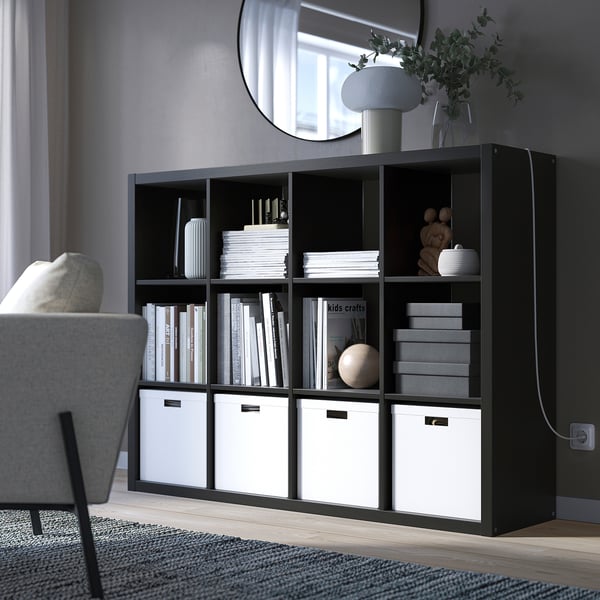 KALLAX shelving unit, black-brown, 112x147 cm