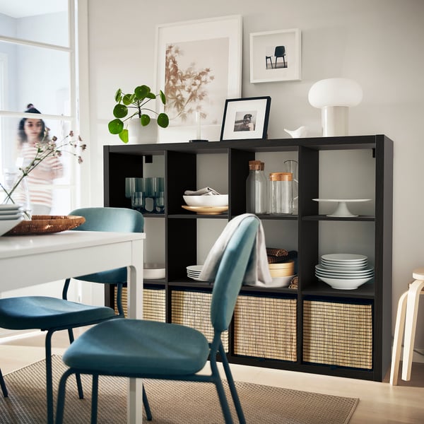 KALLAX shelving unit, black-brown, 112x147 cm