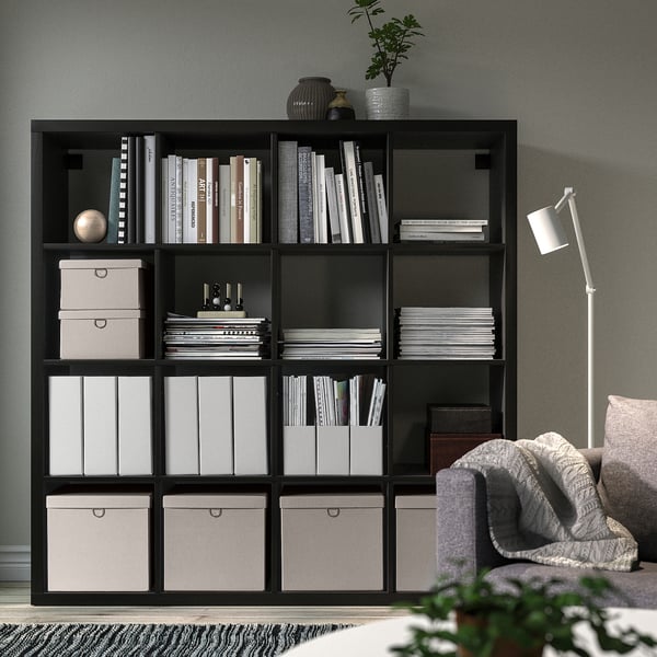KALLAX - KALLAX Shelving unit, black-brown, 147x147 cm