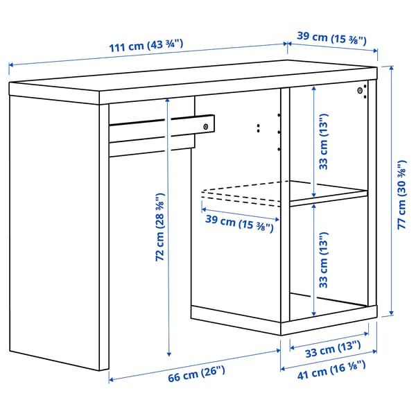 KALLAX desk, white stained/oak effect, 111x39 cm