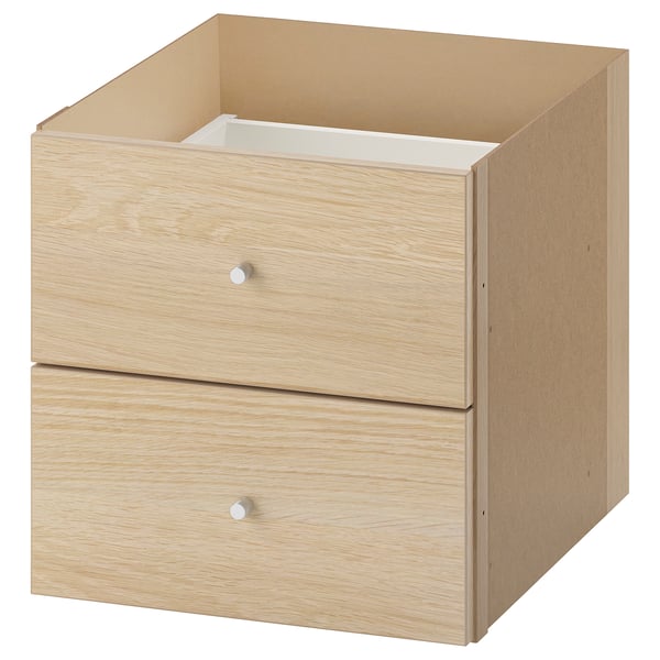 KALLAX insert with 2 drawers, white stained oak effect, 33x33 cm