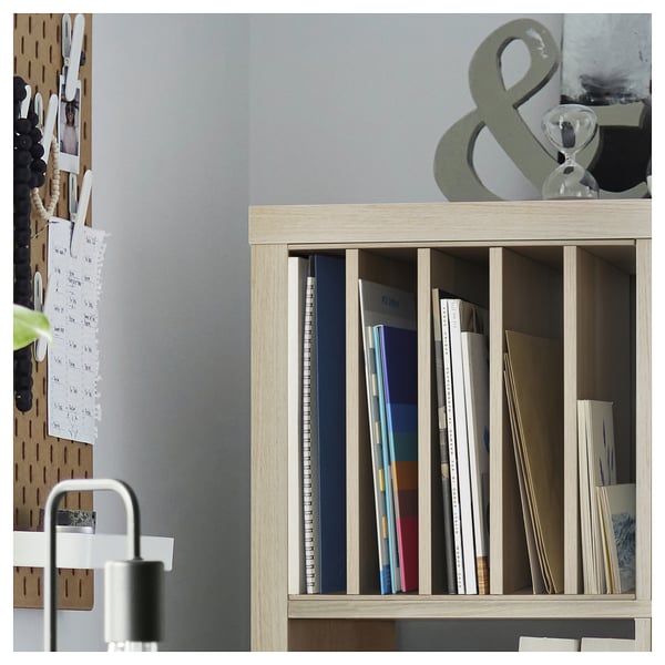 KALLAX insert with 4 shelves, white stained/oak effect, 33x33 cm