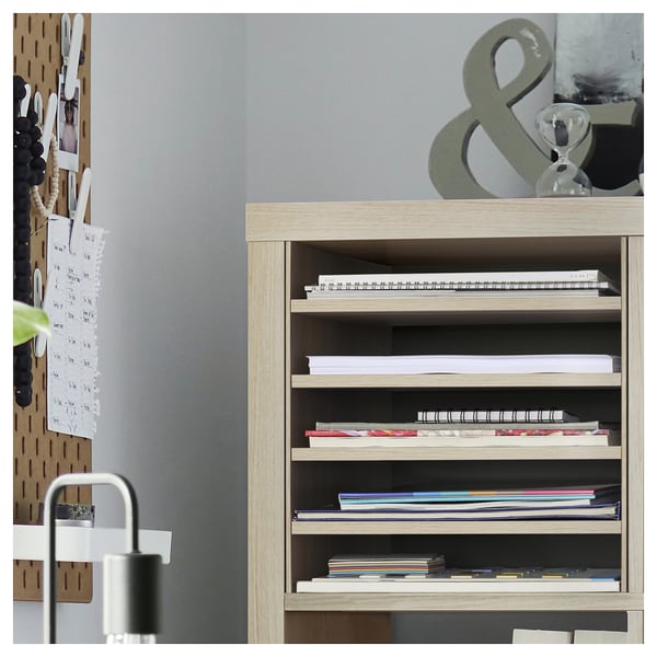 KALLAX insert with 4 shelves, white stained/oak effect, 33x33 cm