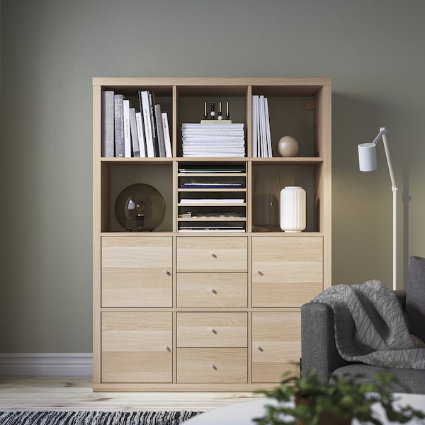 KALLAX insert with 4 shelves, white stained/oak effect, 33x33 cm