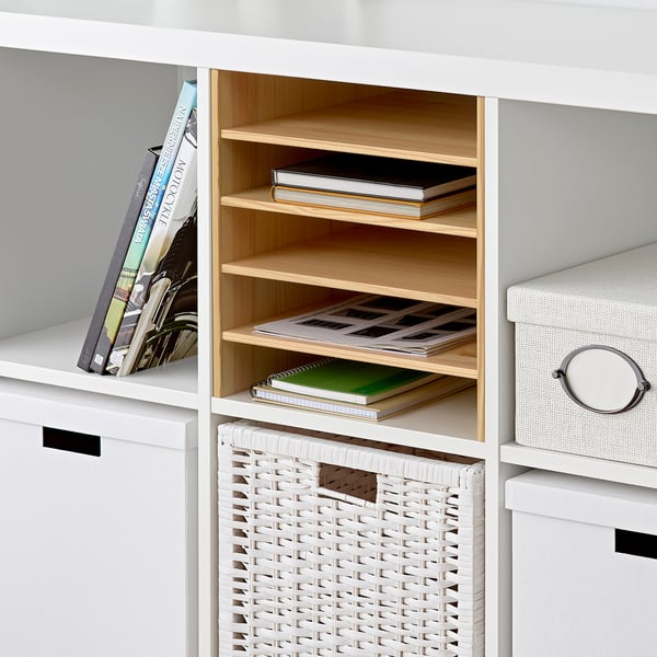 KALLAX insert with 4 shelves, pine, 33x33 cm