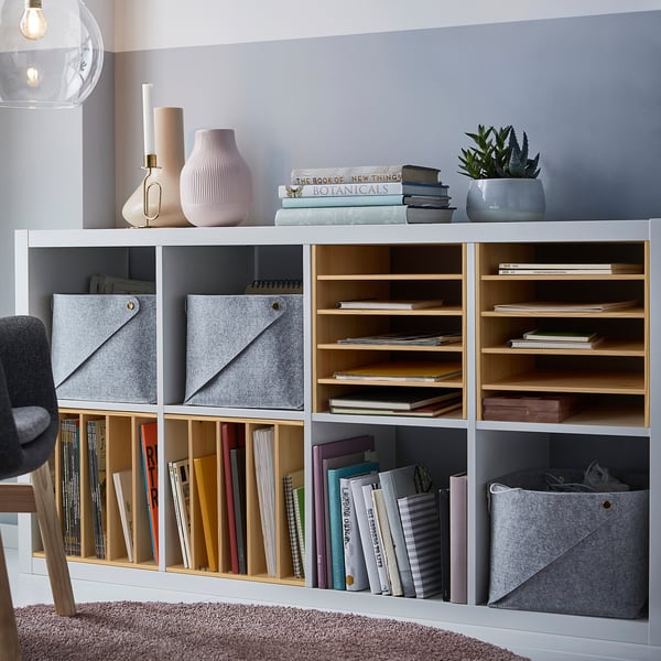 KALLAX insert with 4 shelves, pine, 33x33 cm