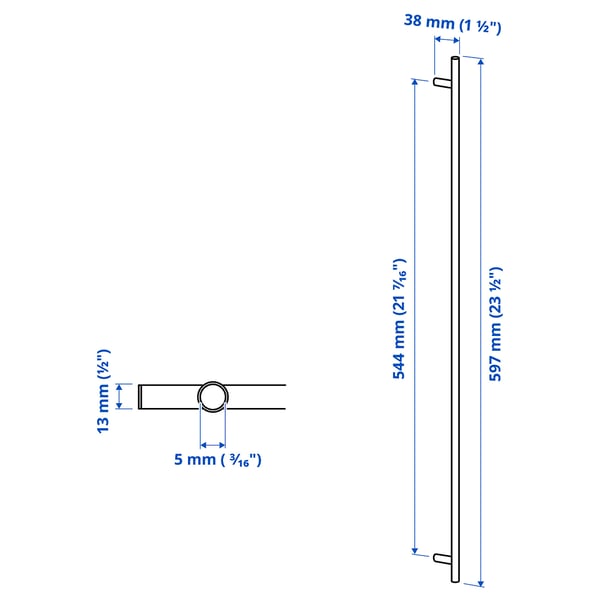 KALLRÖR handle, stainless steel, 597 mm, 2 pack