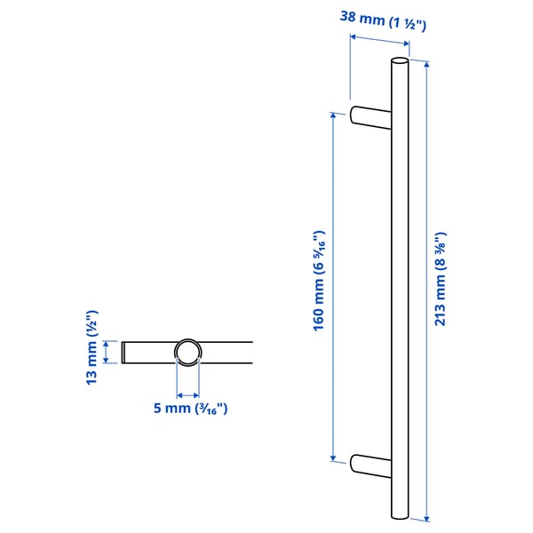KALLRÖR handle, stainless steel, 213 mm, 2 pack