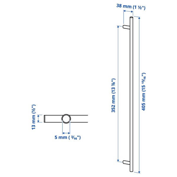 KALLRÖR handle, stainless steel, 405 mm, 2 pack