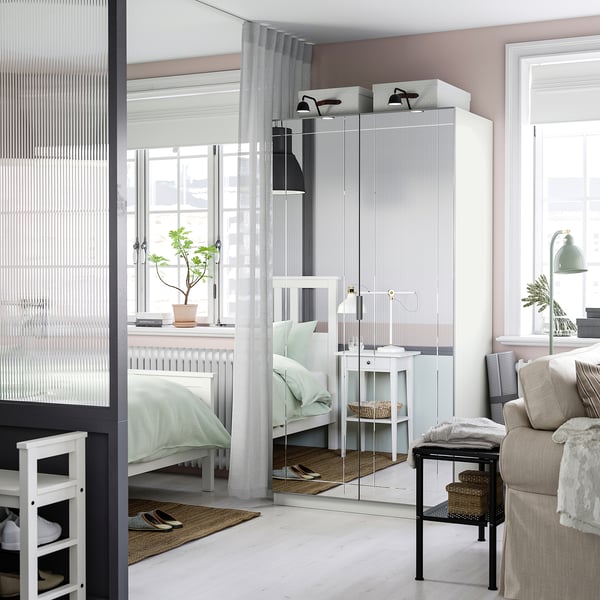 KAMMARTORP mirror door w soft closing hinges, grey, 50x195 cm