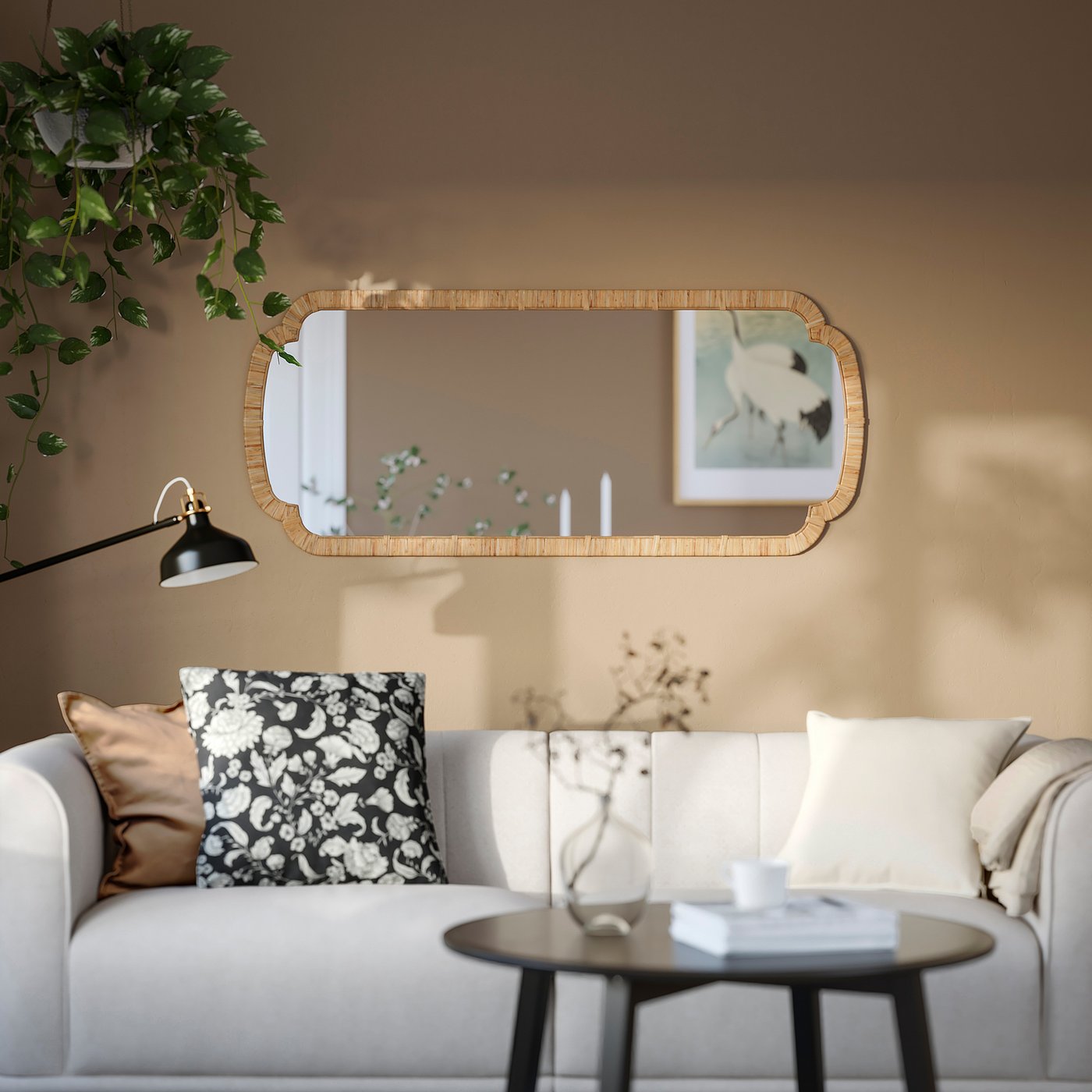 KANDLENÖT mirror, rattan, 60x140x2 cm