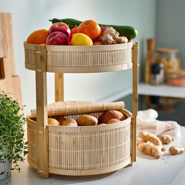 KANELMOTT vegetable/fruit basket, set of 2, bamboo