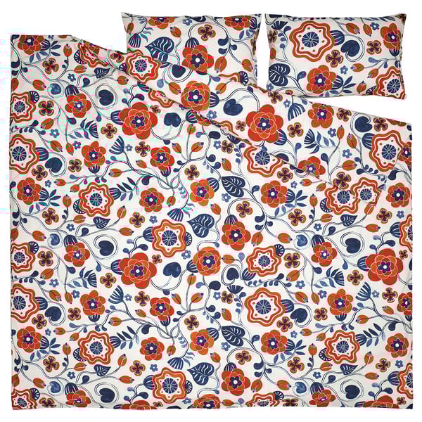 KANONVISKA comforter cover and 2 pillowcases, white patterned/floral pattern, 240x220/50x80 cm